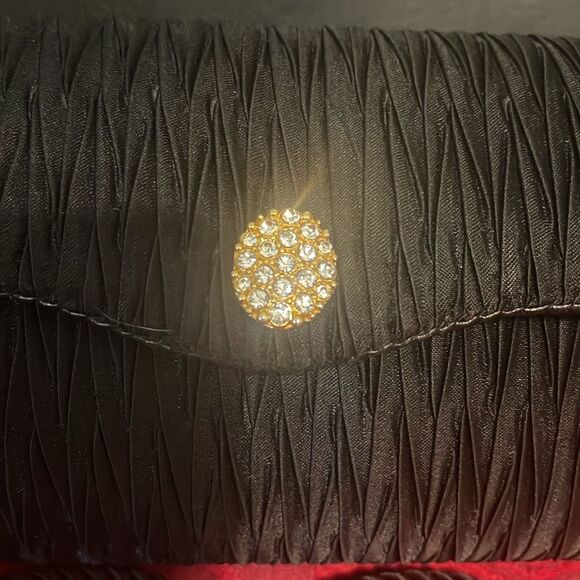 Vintage Walborg Black Pleated Satin Clutch Shoulder Bag Capsule Shape‎ - Picture 2 of 9